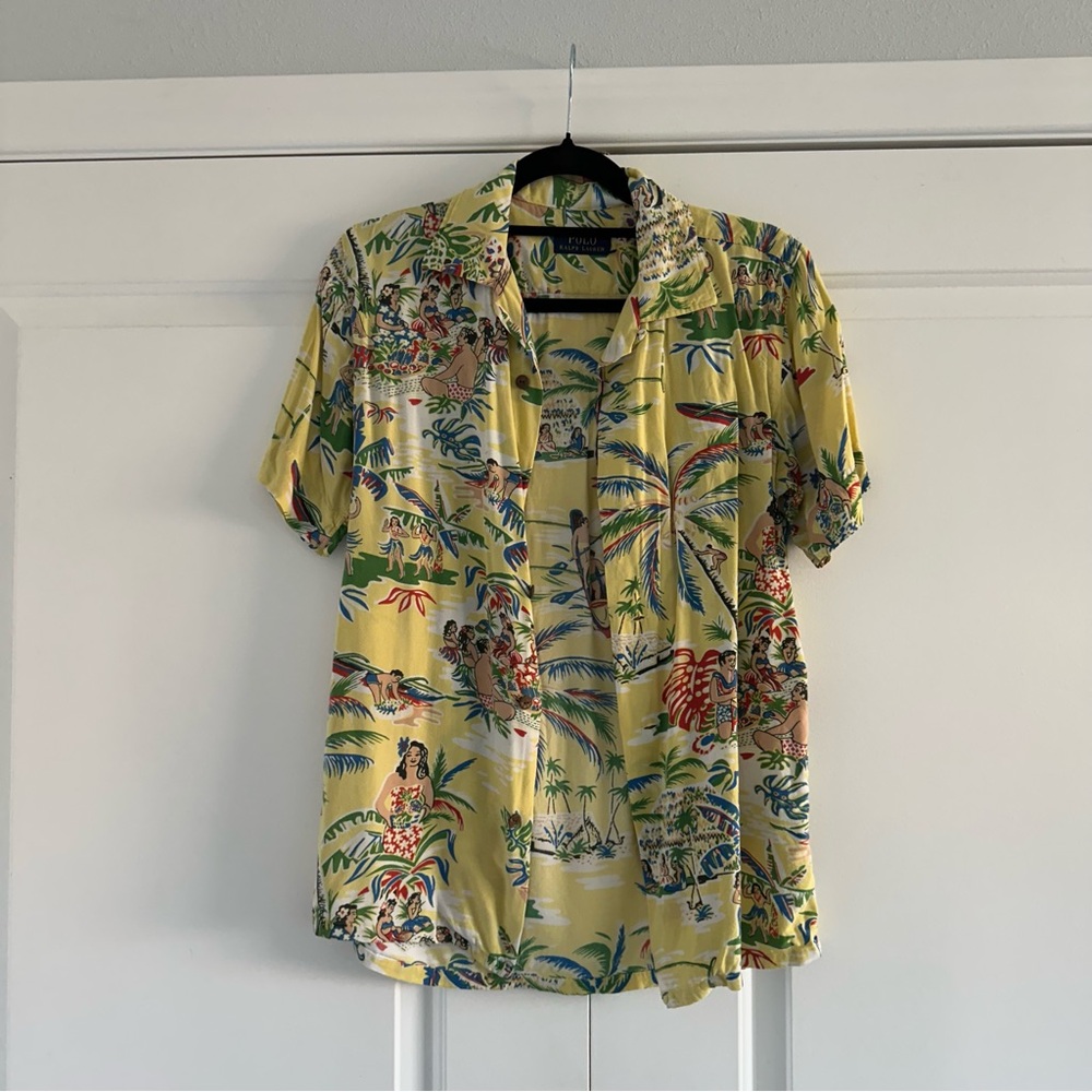 Polo Ralph Lauren Yellow Vintage Style Tropical Short Sleeve Button Down Shirt